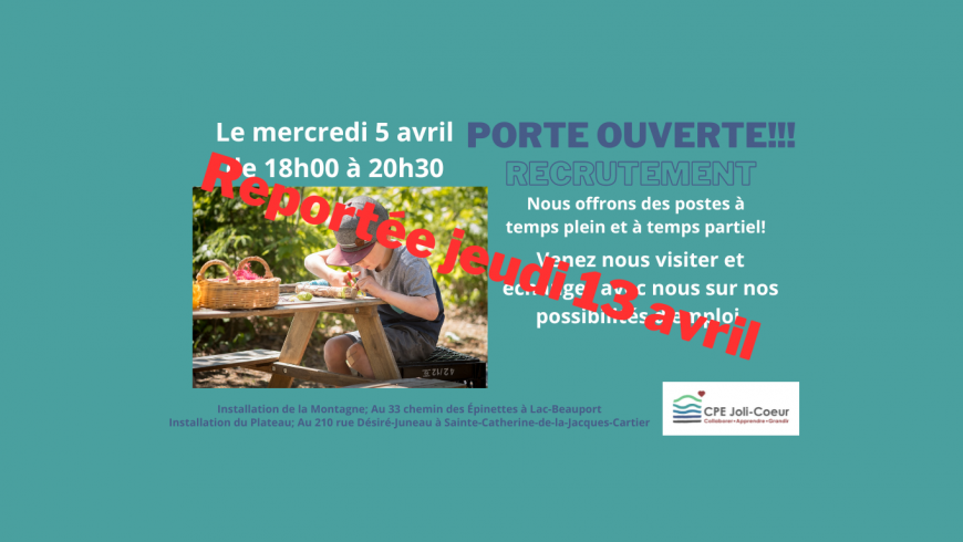 Soirée PORTE OUVERTE au CPE Joli-Cœur !!!